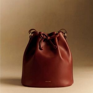 Sezane Rich Brown Leather Hobo Bag